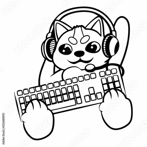 Vector cute shiba inu Gamer Holding Keyboard With Headphone
