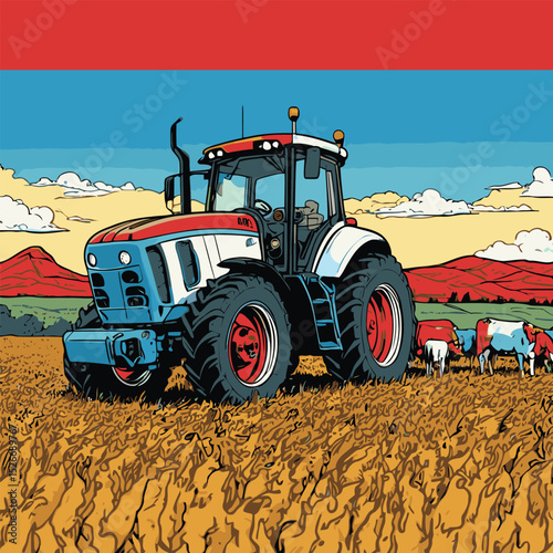 comic book style tractor illustration for gardening purposes