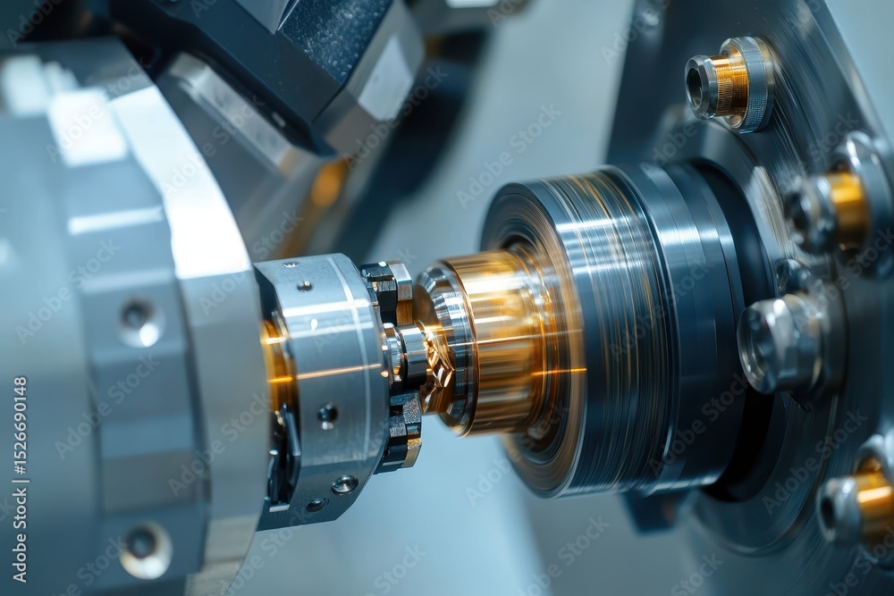 Fototapeta premium CNC Machine Wood. Computer Numerical Control Tool Cutting Wood Close-Up