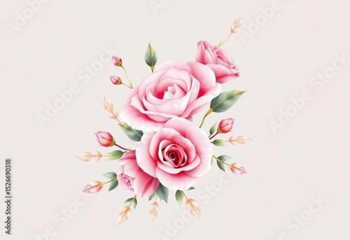 Elegant watercolor pink & rose gold roses wedding invitation suite template,  background,  marriage