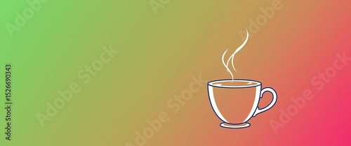 Simple line art drawing of a steaming coffee cup,  drinkware,  graphic