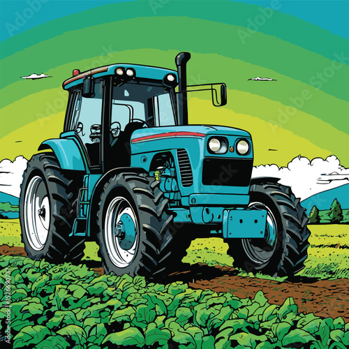 comic book style tractor illustration for gardening purposes