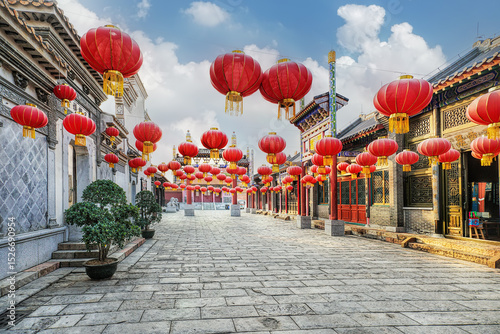 Foshan city, Guangdong province, China. Xi Qiao Mountain Guoyi Movie and TV City. Streets depicting life-size various historical scenes of China.