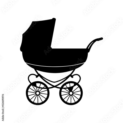 Old Pram silhouette icon vector flat design on white background