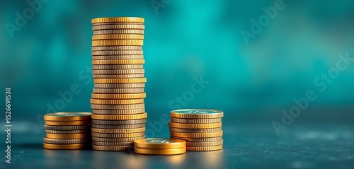 Stable and unstable coin stacks representing financial security and risk,  imbalance,  decline