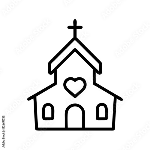Wedding chapel with heart symbol in minimalist line art style  