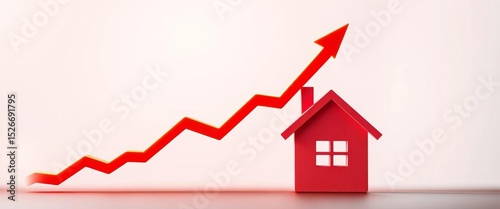 Upward trending graph superimposed on a house icon, signifying increasing home value or rental income,  growth,  prosperity
