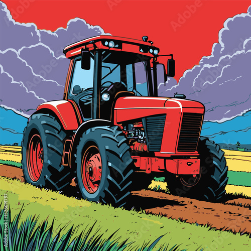 comic book style tractor illustration for gardening purposes
