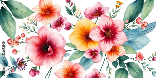 Elegant watercolor wildflower and botanical leaf design, perfect for luxury wedding invitations,  texture,  illustration