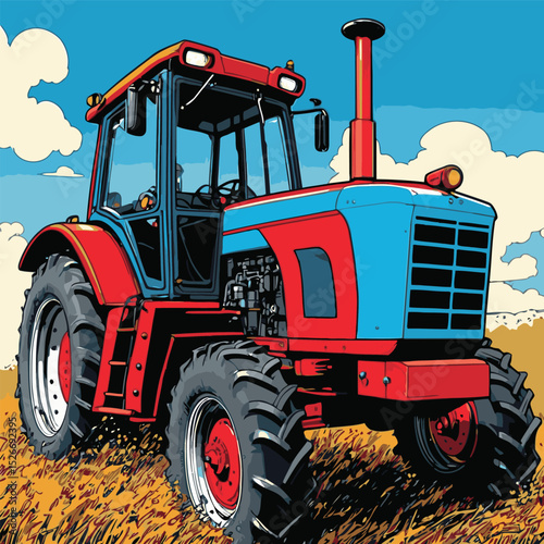 comic book style tractor illustration for gardening purposes