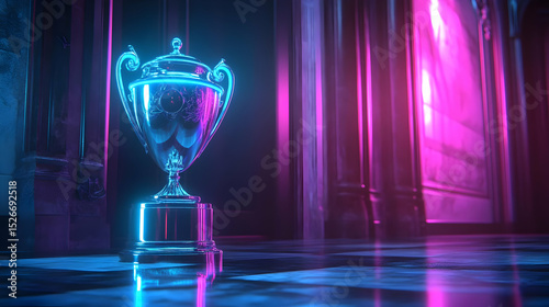 Cyberpunk Style Trophy in Neon Lit Room