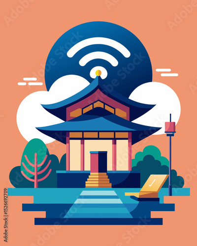 The ryokan offers highspeed wifi and a designated work area in each room for those in need of a quiet and remote work environment.. Vector illustration