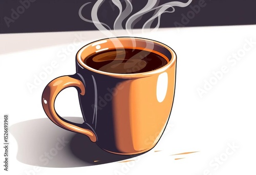 Steaming coffee in a ceramic mug, vector illustration, espresso, hot