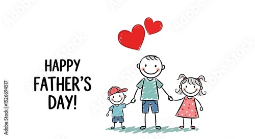 Cartoon Father with Son and Daughter for Happy Father's Day