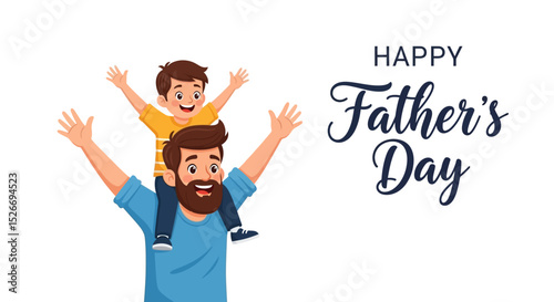 Cartoon Father and Son Celebrating Happy Father's Day Together