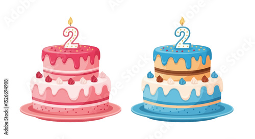 Two Two-Tiered Birthday Cakes with Candles