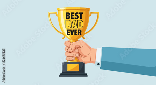Hand Holding a Gold Trophy Inscribed "Best Dad Ever"