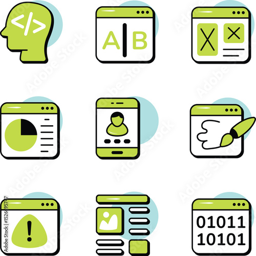 Set Of Web Development and Web Services Circle Color Outline Icons and Illustration Pack