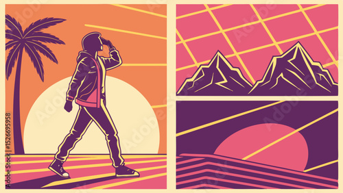 Retro Sunset Vibes 80s Synthwave Art Print - Graphic Design Illustration