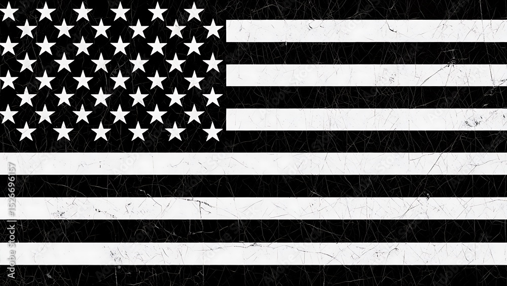 Distressed black and white american flag design Distressed black and white american flag design