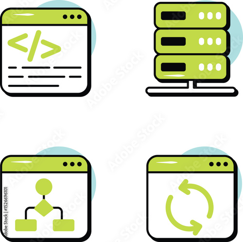 Set Of Web Development and Web Services Circle Color Outline Icons and Illustration Pack