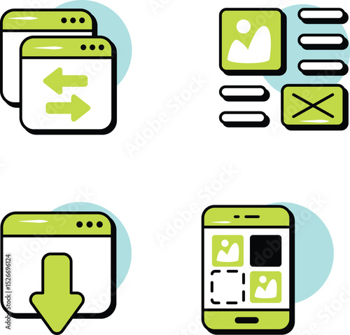 Set Of Web Development and Web Services Circle Color Outline Icons and Illustration Pack