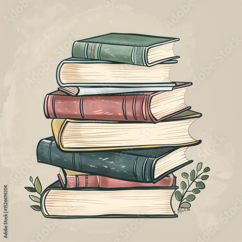Stack of books with a leaf on top