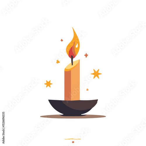 Candle with flame in simple style, on white backdrop for blog posts, with space for copy