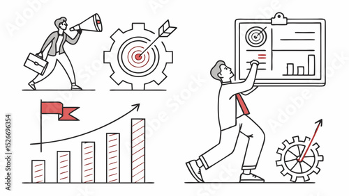 Achieving Business Goals Strategic Planning, Target Marketing, and Growth Strategies Illustration