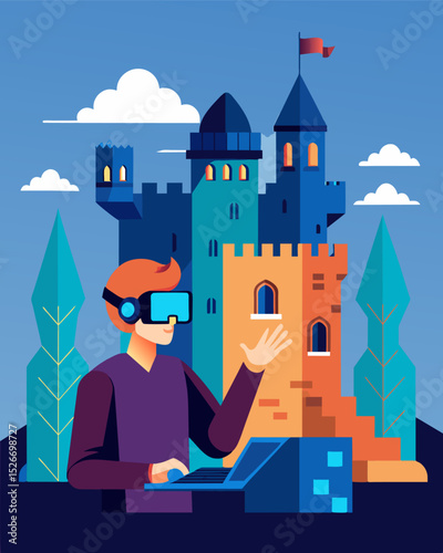 Despite the castles age modern technology has found its way in with the freelancer using virtual reality to bring the castles history to life in a captivating experience.. Vector illustration