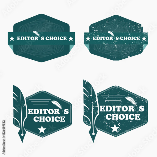 Editor's Choice Badges Vector Set - Grunge and Simple Styles with Quill Icon for Curated Quality and Expert Recommendation