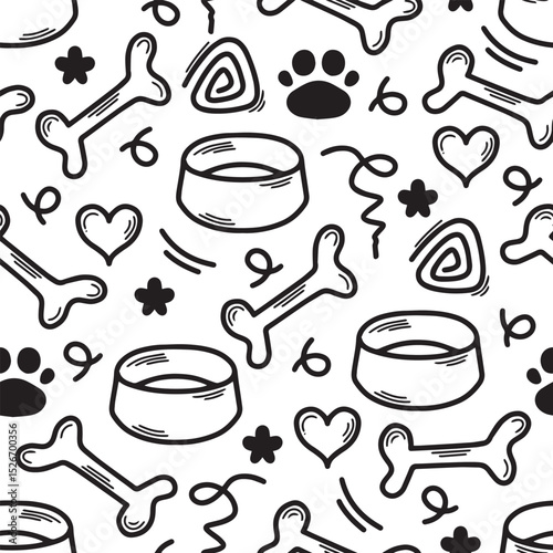 Dog Bone vector dog paw doodle Seamless pattern. Packaging paper design, pet food accessories package.
