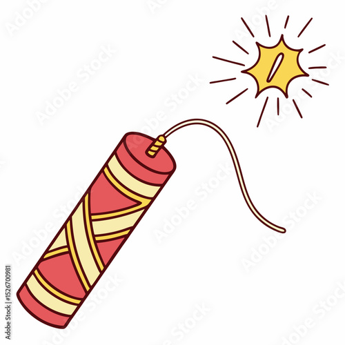 Cartoon firecracker with spark and string for festive celebrations  