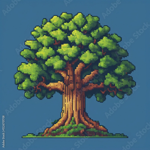 Retro Game Style Oak Tree Illustration in Pixel Format
