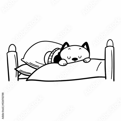 Vector cute shiba inu is sleeping in bed
