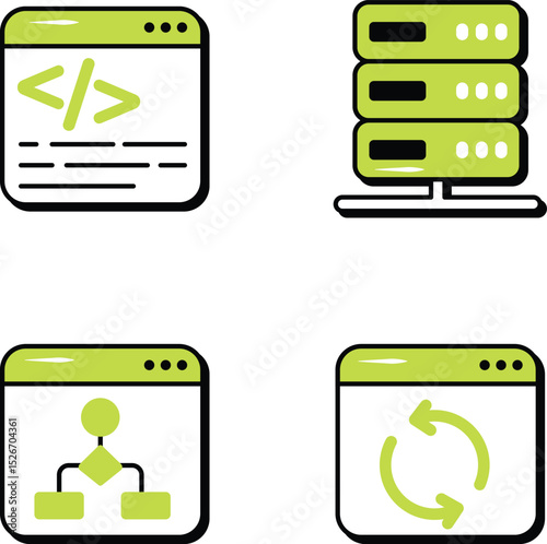 Set Of Web Development and Web Services Color Outline Icons and Illustration Pack