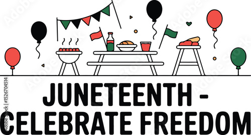 Juneteenth Freedom Day Vector Art, African American Heritage Celebration, Emancipation Symbol, Red Black Green Decorations, Line Art Illustration for Posters and T-Shirts