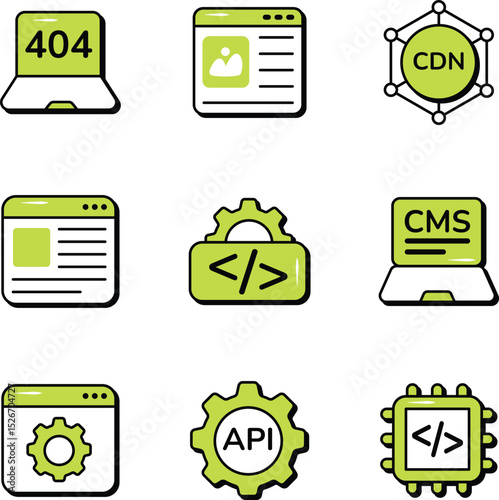 Set Of Web Development and Web Services Color Outline Icons and Illustration Pack