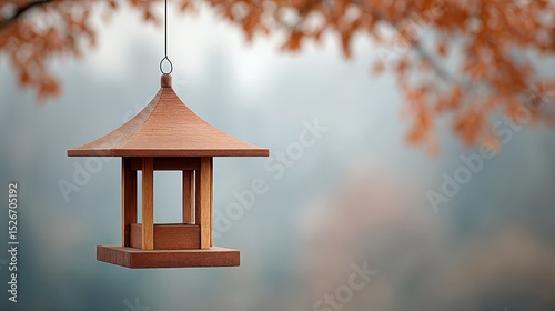 Empty Bird Feeder Hanging in Tree with Blurred Background Effect
