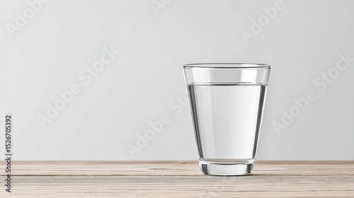 Empty Glass of Water on a Simple Table with Vast Plain Background