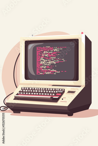 Vintage computer setup with coding screen