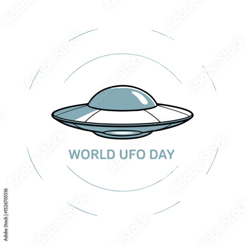 Illustrated world ufo day celebration with flying saucer in a minimalist modern design