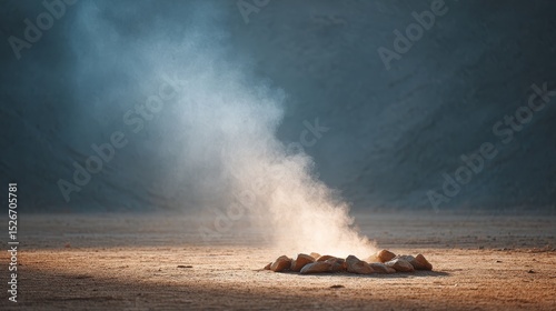 Isolated Campfire Smoke Rising into a Vast Dark Sky at Night