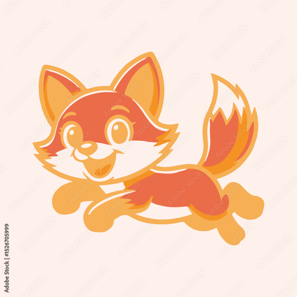 Obraz premium Playful cartoon illustration of a happy jumping fox in orange and cream colors