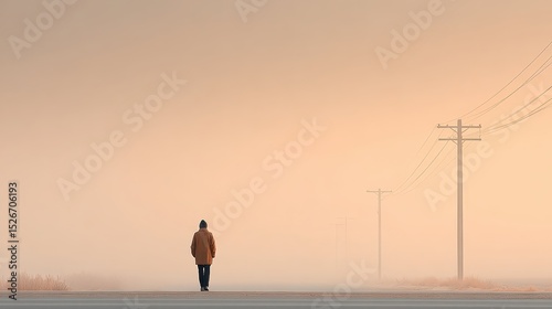Shadow of a Person Walking Away on a Long Empty Road at Dusk