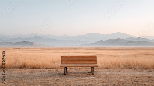 Small Wooden Bench Overlooking a Vast Open Landscape at Dusk