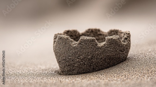 Small Eroded Sandcastle on Wet Sand by the Tide at the Beach