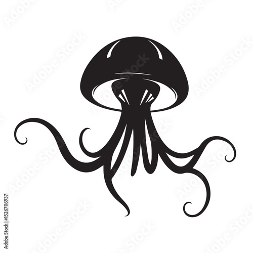 Stylized black jellyfish illustration ocean animal design