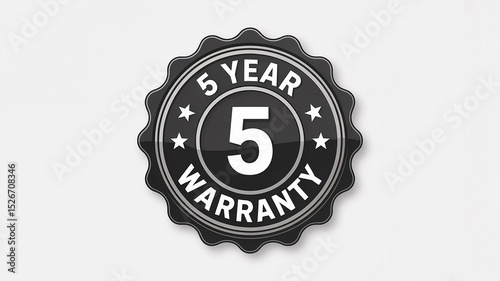 Five year warranty badge black and white
