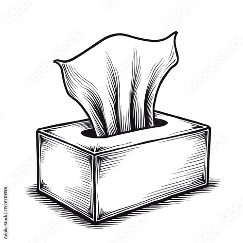Tissue box engraving in monochrome style for hygiene products